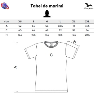 Tabel marimi dimensiuni tricou dama neon mario