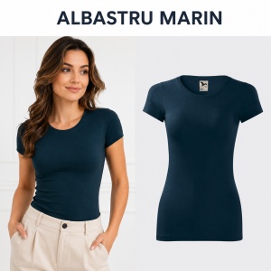 Tricou Damă Slim Fit Elastic, 95% Bumbac și 5% Elastan, Guler Rotund, Mâneci Scurte, 14 Culori, XS–2XL - Img 11