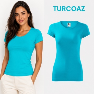 Tricou Damă Slim Fit Elastic, 95% Bumbac și 5% Elastan, Guler Rotund, Mâneci Scurte, 14 Culori, XS–2XL - Img 20