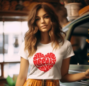 Tricou dama Streetwear - All We Need Is Love - din bumbac, personalizat - Cadou - Img 4