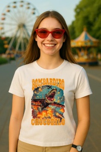 Tricou Dama Tralalero TraLaLa cu Bombardiro Crocodilo Funny Brainrot Italian Brainrot Meme - Img 5