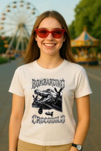 Tricou Dama Tralalero TraLaLa cu Italian Brainrot Bombardino Crocodilo (1)