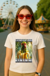 Tricou Dama Tralalero TraLaLa cu Shimpansinni Bananini Monkey Banana Italian Brainrot Meme - Img 5
