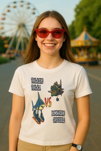 Tricou Dama Tralalero TraLaLa cu Tralalero Tralala Brainrot Meme Bombardino Crocodilo Italian - Img 4