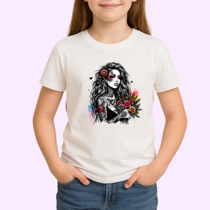 Tricou dark tattooed girl rose heart vibe, fata cu tatuaj negru si inima de trandafiri, Copii | Dama | Barbat - Img 3
