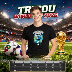 Tricou Darwin Nunez Uruguay World Cup Fifa 2026 V2, din bumbac 100%, tricou negru, Copii | Dama | Barbat - Img 6