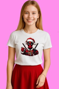 Tricou Deadpool Chibi Craciun, din bumbac 100%, tricou alb, Copii | Dama | Barbat - Img 3