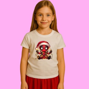 Tricou Deadpool Christmas Chibi Cu Lumini, din bumbac 100%, tricou alb, Copii | Dama | Barbat - Img 2