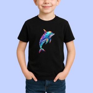 Tricou Delfin Poligonal Colorat, Copii | Dama | Barbat, culoare negru - Img 2