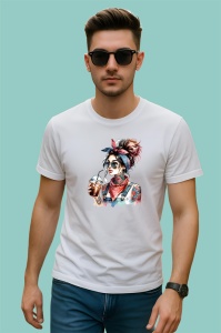 Tricou denim jacket roses butterflies girl, fata cu geaca de blugi trandafiri si fluturi, Copii | Dama | Barbat - Img 2