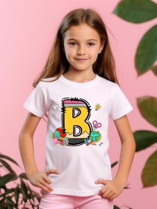 Tricou din bumbac 100% pentru copii, litera B, Back To School, educatie, creioane, carti - Img 3