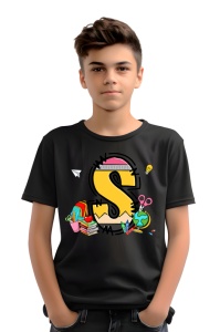 Tricou din bumbac 100% pentru copii, litera S, Back To School, educatie, creioane, carti
