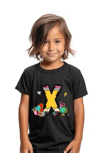 Tricou din bumbac 100% pentru copii, litera X, Back To School, educatie, creioane, carti - Img 2