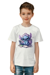 Tricou din bumbac 100% pentru copii, Stitch, Back To School, educatie, calculator, creioane - Img 3