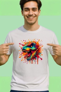 Tricou Dinozaur rosu portocaliu in stil exploziv Copii | Dama | Barbat - Img 2