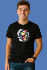 Tricou, dinozaur Verde Cu Fundal Inchis Craciun, din bumbac 100% Copii | Dama | Barbat - Img 3