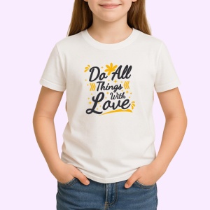 Tricou Do All Things With Love Text Elegant V1, din bumbac 100% , tricou alb pentru Copii | Dama | Barbat - Img 2