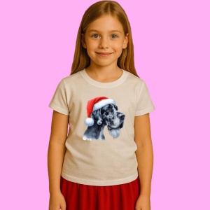 Tricou Doberman Craciun Portret, din bumbac 100%, tricou alb, Copii | Dama | Barbat - Img 1