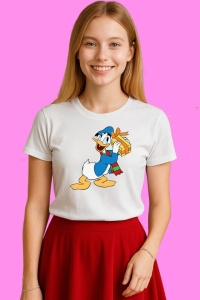 Tricou Donald Cu Cadou Mare Craciun, din bumbac 100%, tricou alb, Copii | Dama | Barbat
