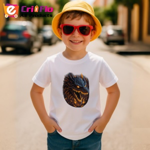 Tricou Dragon negru cu ochi rosii si flacari pe fundal Copii | Dama | Barbat - Img 10