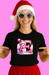 Tricou E Litera Craciun Roz Cu Om De Zapada Fulgi De Zapada, din bumbac 100% Copii | Dama | Barbat - Img 3