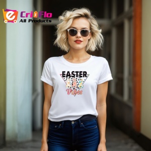 Tricou Easter Vibes Urechi Iepure Flori Colorate, din bumbac 100% , tricou alb pentru Copii | Dama | Barbat - Img 8