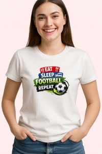 Tricou Eat Sleep Football Repeat Minge V2, din bumbac 100% , tricou alb pentru Copii | Dama | Barbat - Img 2