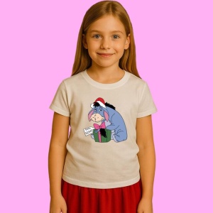 Tricou Eeyore Cu Cadou Fundita Roz, din bumbac 100%, tricou alb, Copii | Dama | Barbat - Img 2