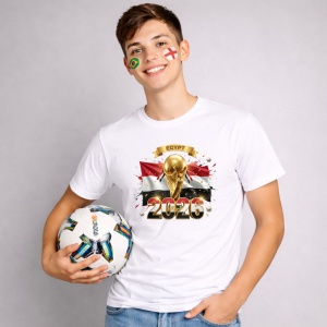 Tricou Egypt World Cup 2026 Fifa V2, din bumbac 100%, tricou alb, Copii | Dama | Barbat - Img 3
