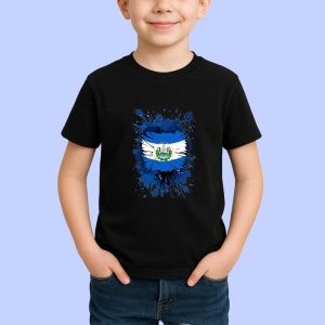 Tricou El Salvador Steag Splash Art, Copii | Dama | Barbat, culoare negru - Img 3