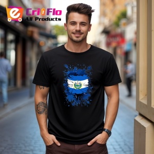 Tricou El Salvador Steag Splash Art, Copii | Dama | Barbat, culoare negru - Img 5
