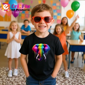 Tricou Elefant multicolor in stil modern abstract Copii | Dama | Barbat, culoare negru - Img 11