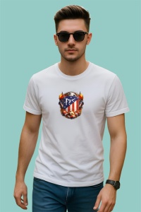 Tricou Emblema Atletico Madrid Fotbal Urs Si Capsun, din bumbac 100% , tricou alb pentru Copii | Dama | Barbat - Img 3