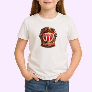 Tricou Emblema Fotbal As Monaco Club Liga 1, din bumbac 100% , tricou alb pentru Copii | Dama | Barbat - Img 2