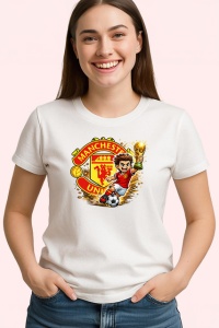 Tricou Emblema Manchester United Dracul Rosu Fotbal, din bumbac 100% , tricou alb pentru Copii | Dama | Barbat - Img 3