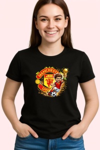 Tricou Emblema Manchester United Dracul Rosu Fotbal, din bumbac 100%, tricou negru Copii | Dama | Barbat - Img 3