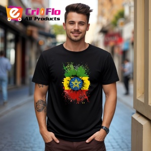 Tricou Ethiopia Steag Splash Art, Copii | Dama | Barbat, culoare negru - Img 5