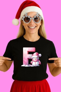 Tricou F Litera Craciun Roz Cu Om De Zapada Fulgi De Zapada, din bumbac 100% Copii | Dama | Barbat - Img 3