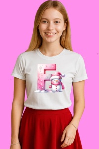 Tricou F Litera Craciun Roz Cu Om De Zapada Fulgi De Zapada, din bumbac 100% Copii | Dama | Barbat