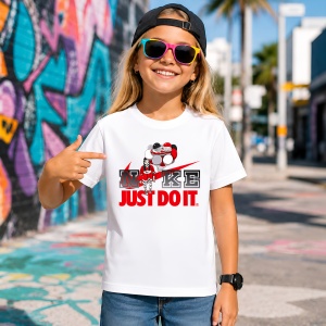 Tricou Fata Anime Street Fashion Rosu Negru Sneaker Head Balloons Design Urban, din bumbac 100% Copii | Dama | Barbat - Img 4