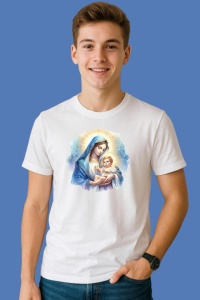 Tricou Fecioara Maria Cu Pruncul Isus Icoana Mother Mary Baby Jesus, din bumbac 100%, tricou alb, Copii | Dama | Barbat - Img 2