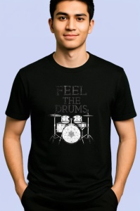 Tricou Feel The Drums Set Tobe Linie, Copii | Dama | Barbat, culoare negru - Img 2