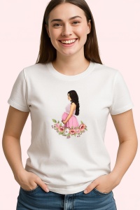 Tricou Femeie Insarcinata Flori, din bumbac 100%, tricou alb, Dama | Barbat
