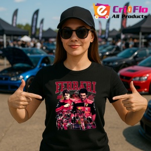 Tricou Ferrari Echipa Postere Charles Leclerc Carlos Sainz, Copii | Dama | Barbat , tricou negru