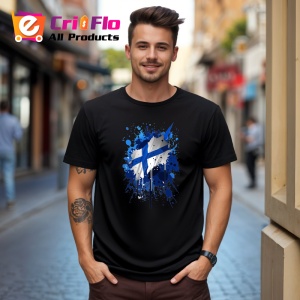 Tricou Finland Steag Splash Art, Copii | Dama | Barbat, culoare negru - Img 4
