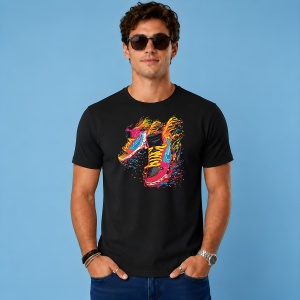 Tricou Fire Sneaker Burning Shoe Blue Red Urban Street Fashion, din bumbac 100%, tricou negru, Copii | Dama | Barbat - Img 2