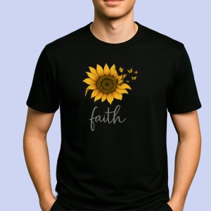Tricou Floarea soarelui cu fluturi Negru, Copii | Dama | Barbat