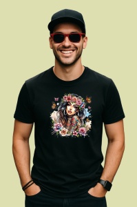 Tricou Flower crown butterflies girl tattooed, fata cu coronita fluturi si tatuaje, Copii | Dama | Barbat , tricou negru - Img 4