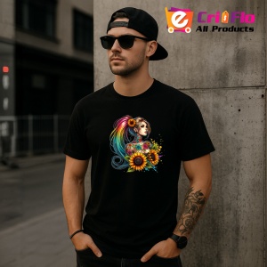 Tricou Flower crown girl side profile, fata cu profil lateral si coroana de flori, Copii | Dama | Barbat , tricou negru - Img 11