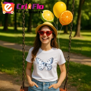 Tricou Fluture alb cu accente albastre design simplu si rafinatFluture alb cu accente albastre design simplu si Copii | Dama | Barbat Barbat - Img 7